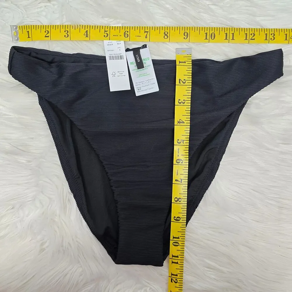 NWT J. Crew Ribbed high-rise cheeky bikini bottom Swim Size S Black Style BE808